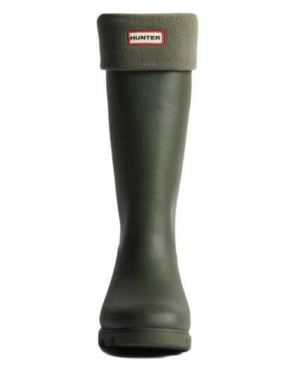 Dark Olive coloured Hunter Recycled Downpour Fleece Tall Boot Socks on white background 