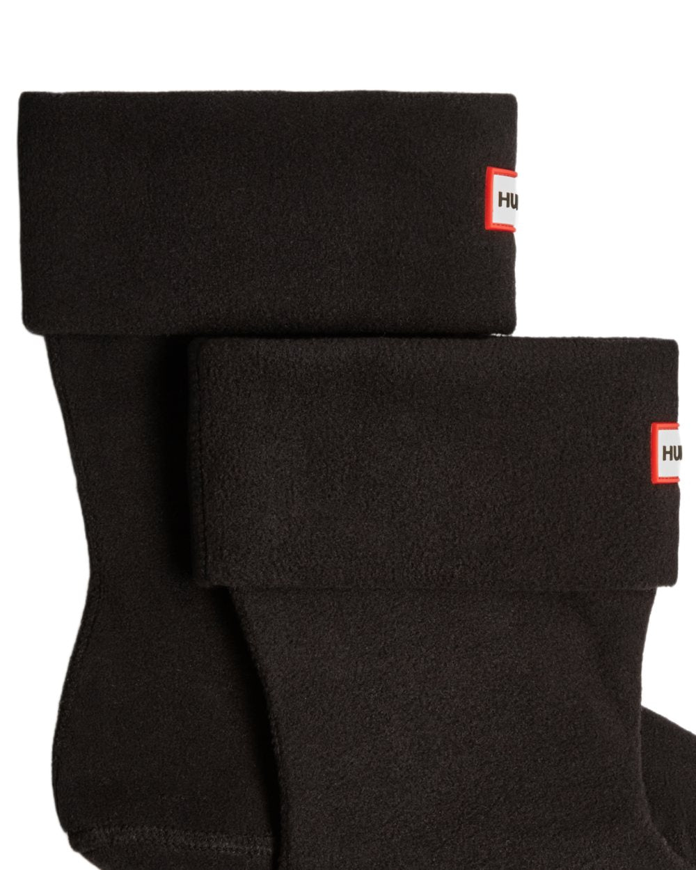 Black coloured Hunter Recycled Fleece Cuff Short Boot Socks on white background 