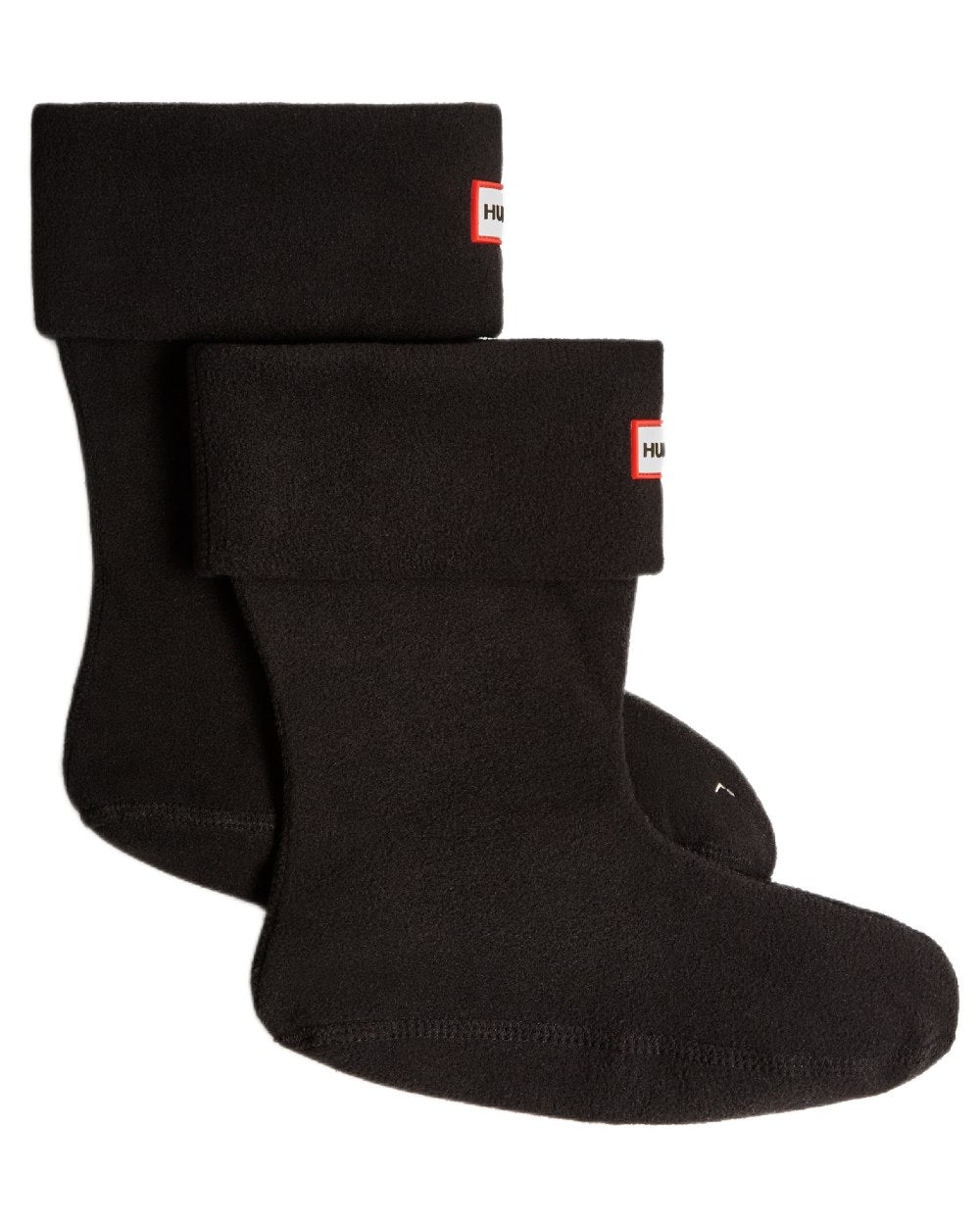 Black coloured Hunter Recycled Fleece Cuff Short Boot Socks on white background 