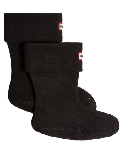 Black coloured Hunter Recycled Fleece Cuff Short Boot Socks on white background 