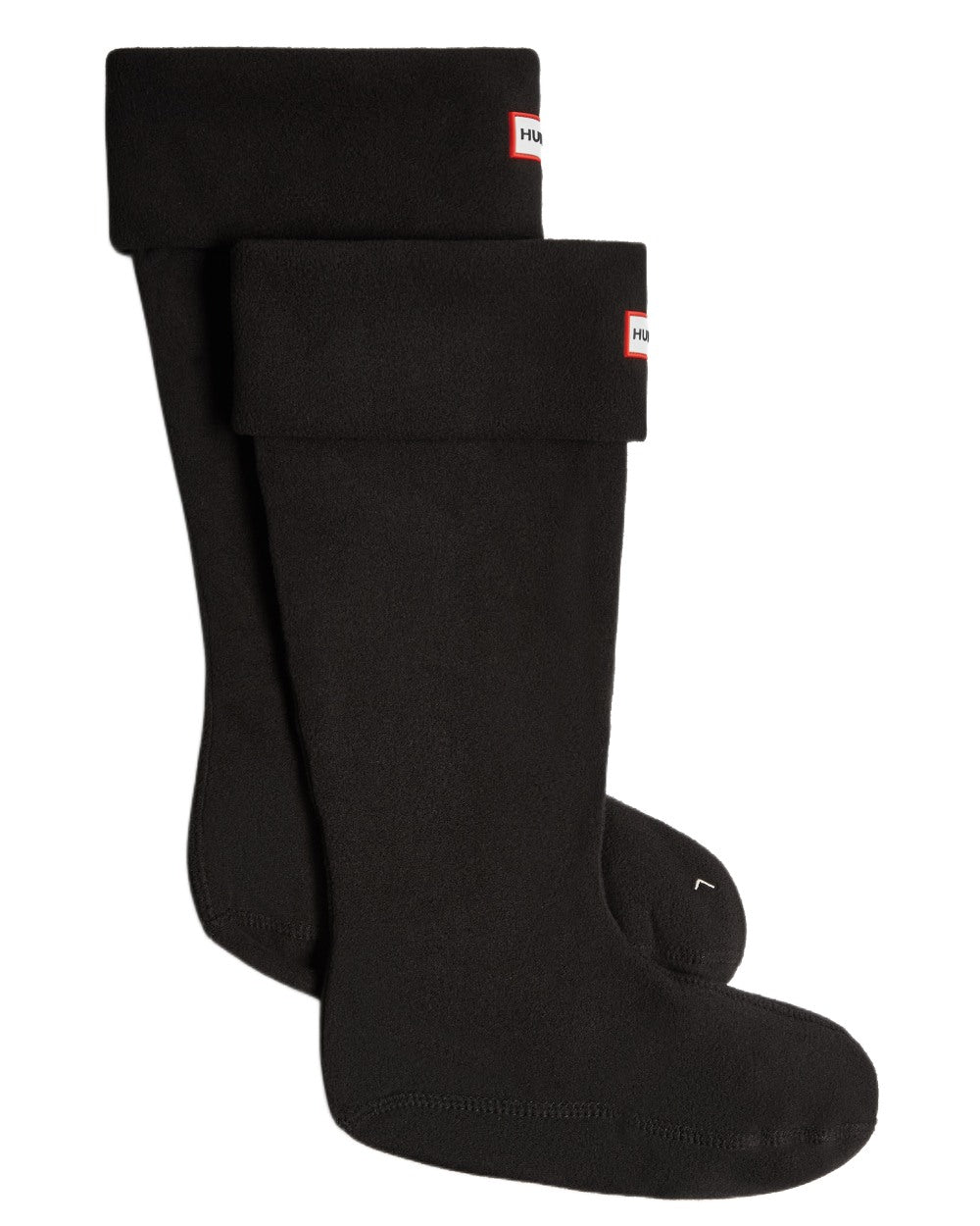 Black coloured Hunter Recycled Fleece Cuff Tall Boot Socks on white background 