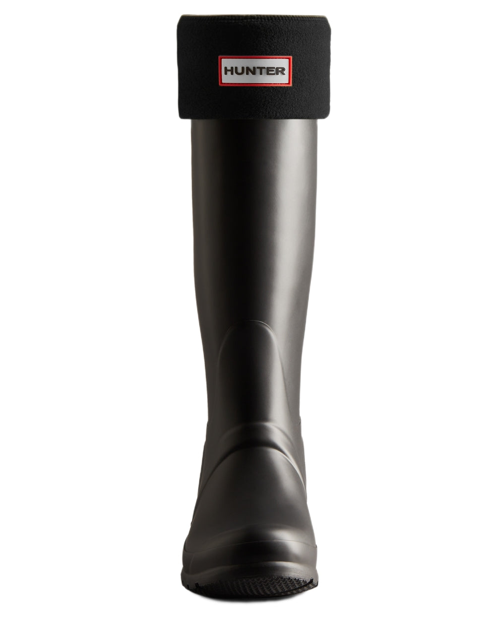 Black coloured Hunter Recycled Fleece Cuff Tall Boot Socks on white background 