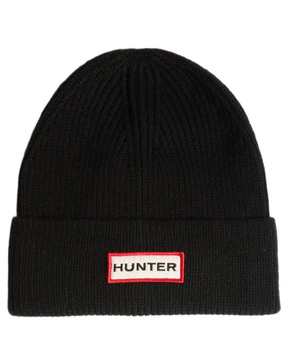 Black coloured Hunter Rory Turn Up Beanie on white background 