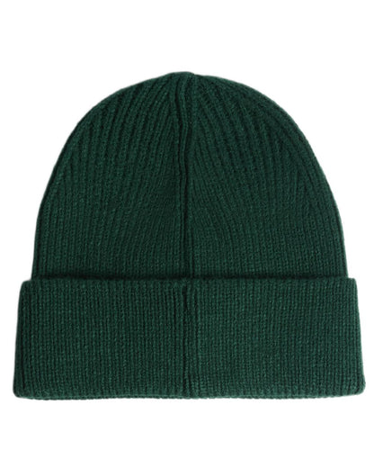 Hunter Green coloured Hunter Rory Turn Up Beanie on white background 
