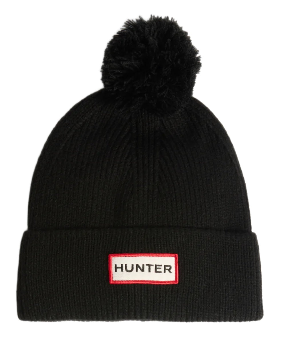 Black coloured Hunter Skye Pom Pom Beanie on white background 