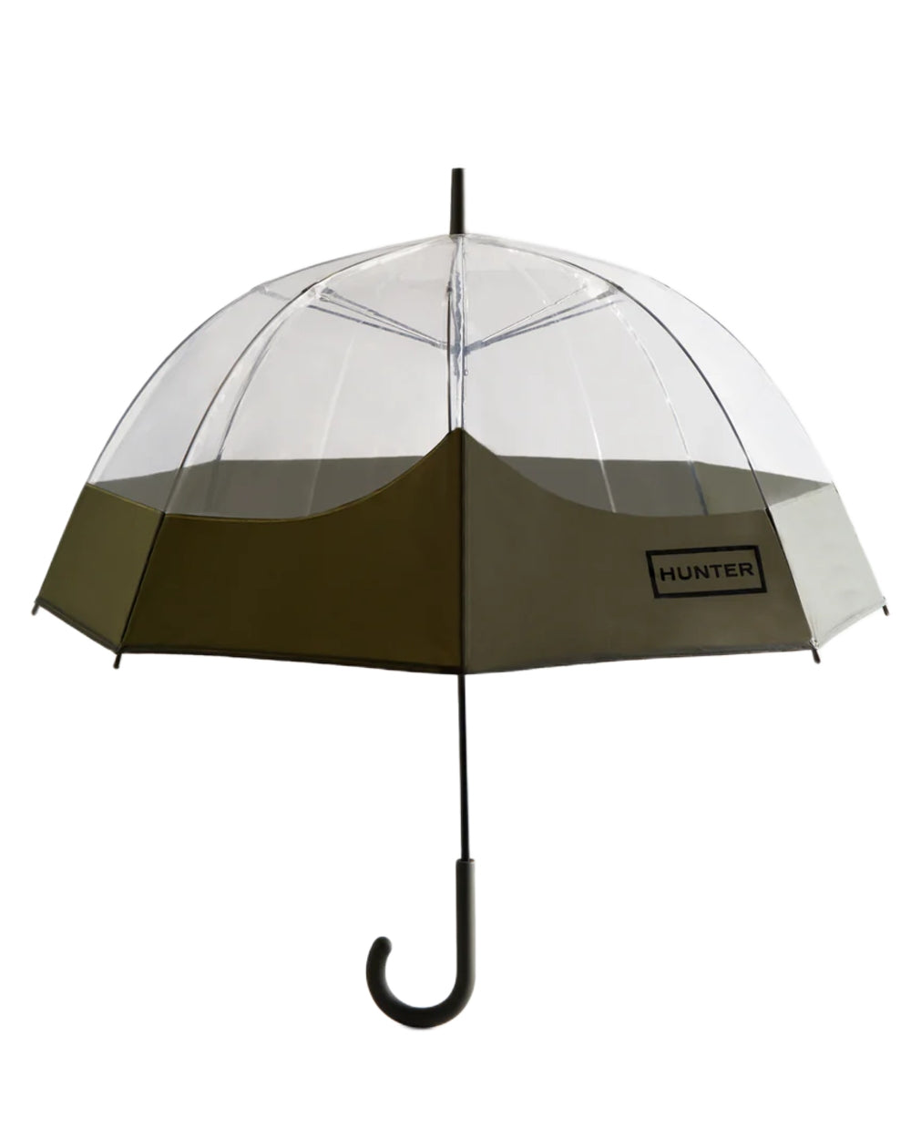 Dark Olive coloured Hunter Transparent Moustache Bubble Umbrella on white background 