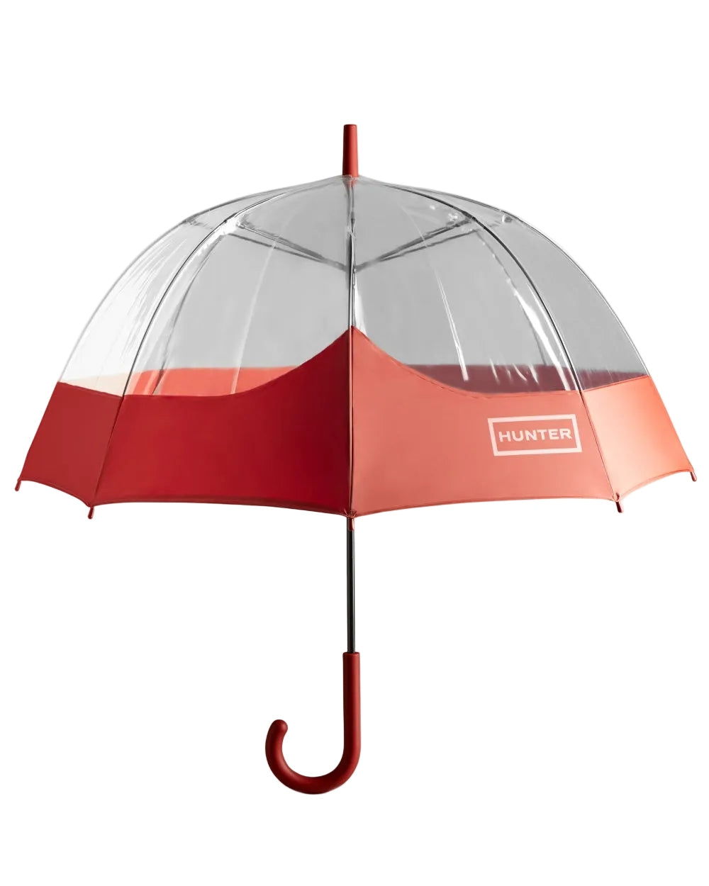 Military Red coloured Hunter Transparent Moustache Bubble Umbrella on white background 
