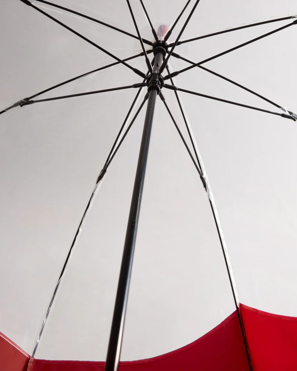 Military Red coloured Hunter Transparent Moustache Bubble Umbrella on white background 