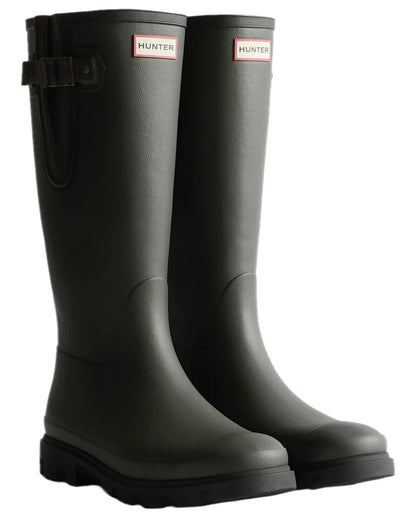 Dark Olive Black Coloured Hunter Womens Downpour Adjustable Field Boots on white background 