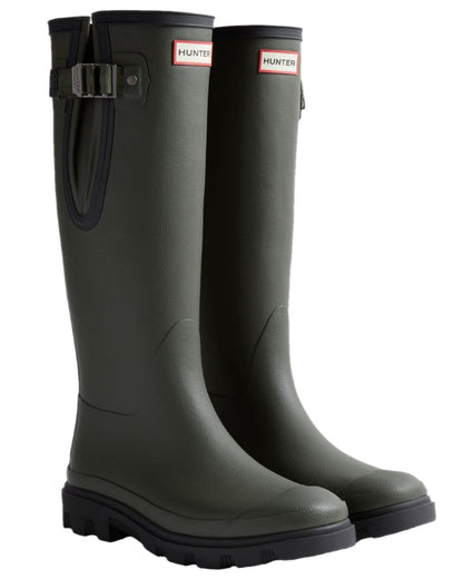Dark Olive Black Coloured Hunter Womens Downpour Adjustable Tall Boots on white background 