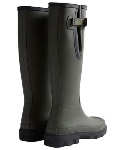 Dark Olive Black Coloured Hunter Womens Downpour Adjustable Tall Boots on white background 