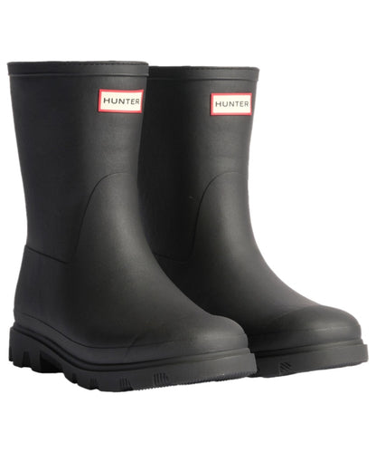 Black Coloured Hunter Womens Downpour Insulated Short Boots on white background 