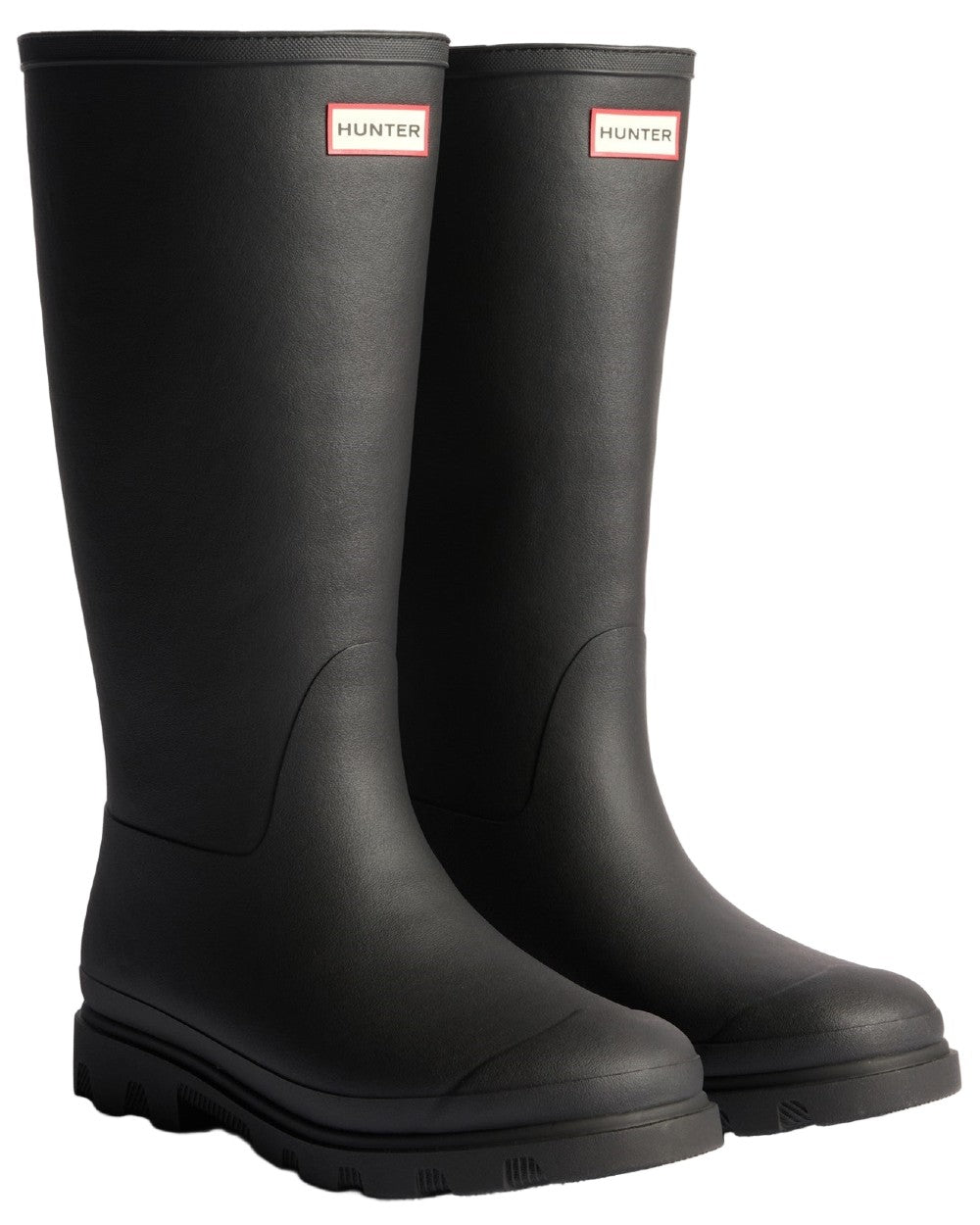Black Coloured Hunter Womens Downpour Insulated Tall Boots on white background 