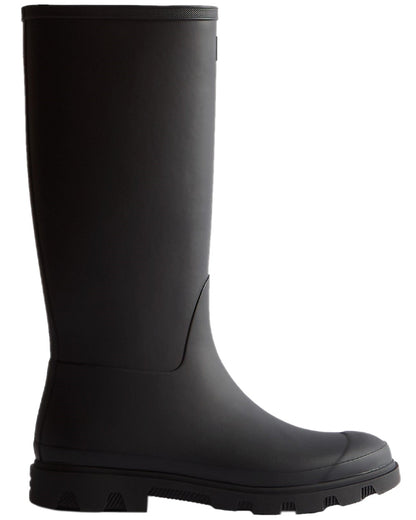 Black Coloured Hunter Womens Downpour Tall Wellingtons on white background
