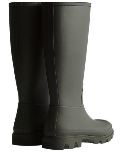 Dark Olive Coloured Hunter Womens Downpour Tall Wellingtons on white background

