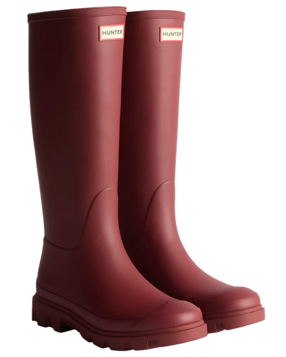 Merlot Coloured Hunter Womens Downpour Tall Wellingtons on white background
