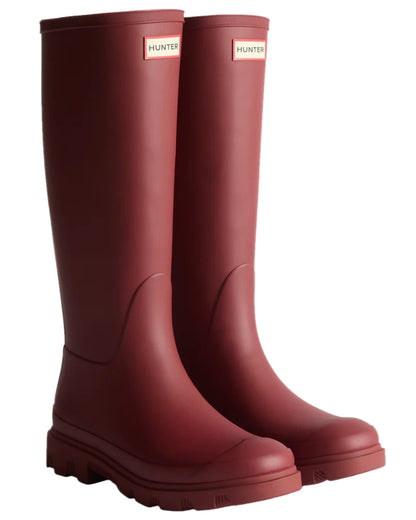 Merlot Coloured Hunter Womens Downpour Tall Wellingtons on white background
