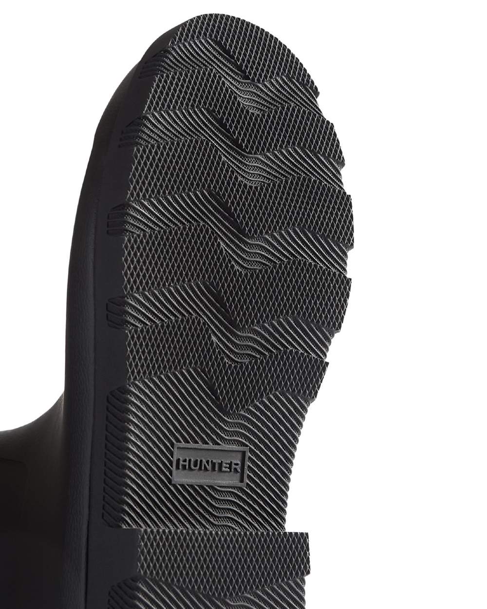 Black coloured Hunter Womens Field Downpour Adjustable Wellingtons on white background 