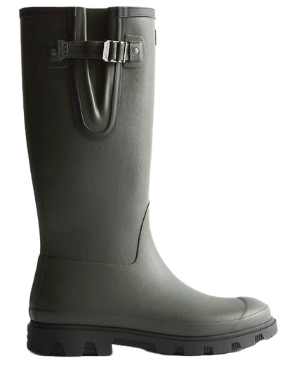 Dark Olive Black coloured Hunter Womens Field Downpour Adjustable Wellingtons on white background 