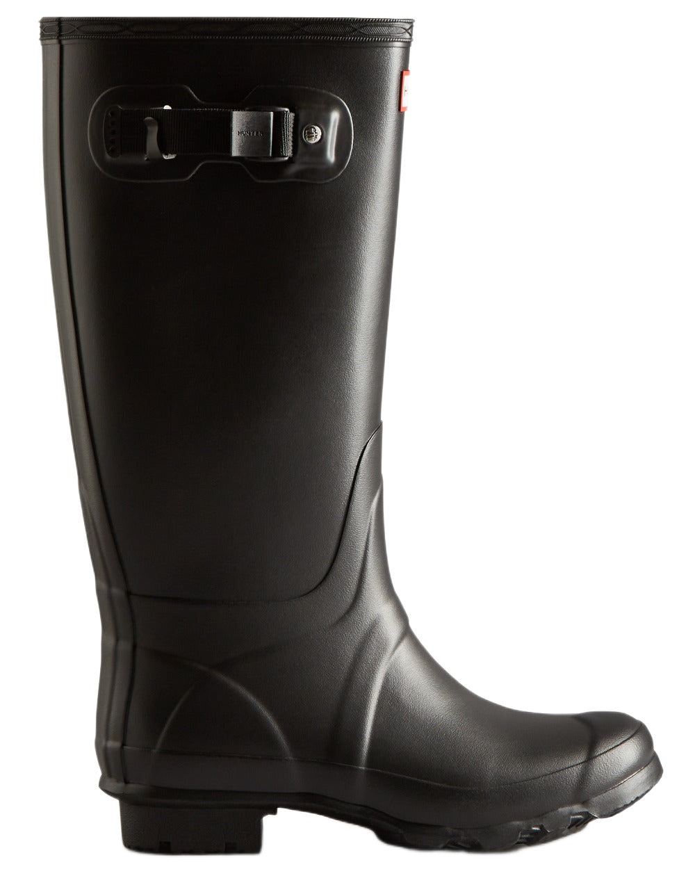 Black coloured Hunter Womens Huntress Wide Wellingtons on white background 