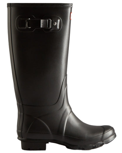Black coloured Hunter Womens Huntress Wide Wellingtons on white background 