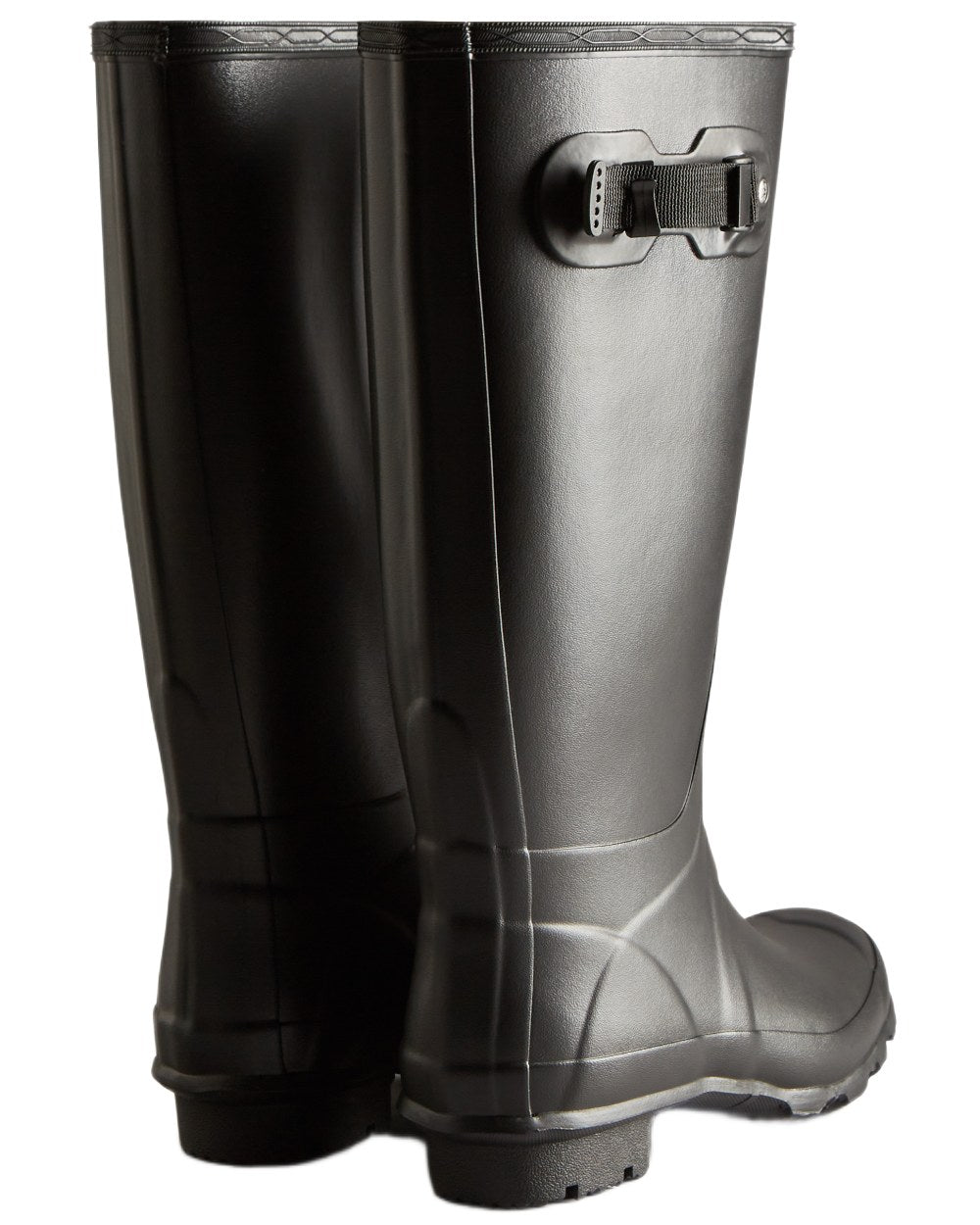 Black coloured Hunter Womens Huntress Wide Wellingtons on white background 