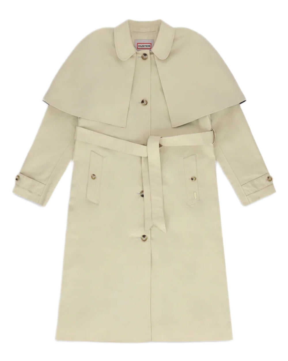 Gravel coloured Hunter Womens Keltie Cape Trench on white background 
