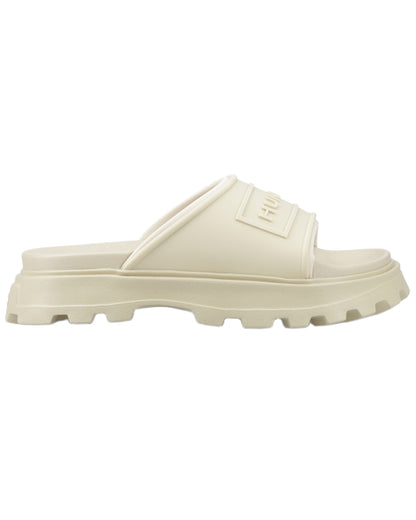 Gravel Coloured Hunter Womens Moulded Stacked Sliders on white background 