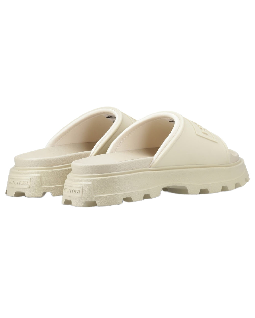 Gravel Coloured Hunter Womens Moulded Stacked Sliders on white background 
