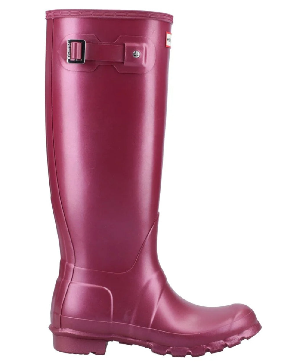 Hayes Burgundy coloured Hunter Womens Nebula Tall Wellington Boots on white background 