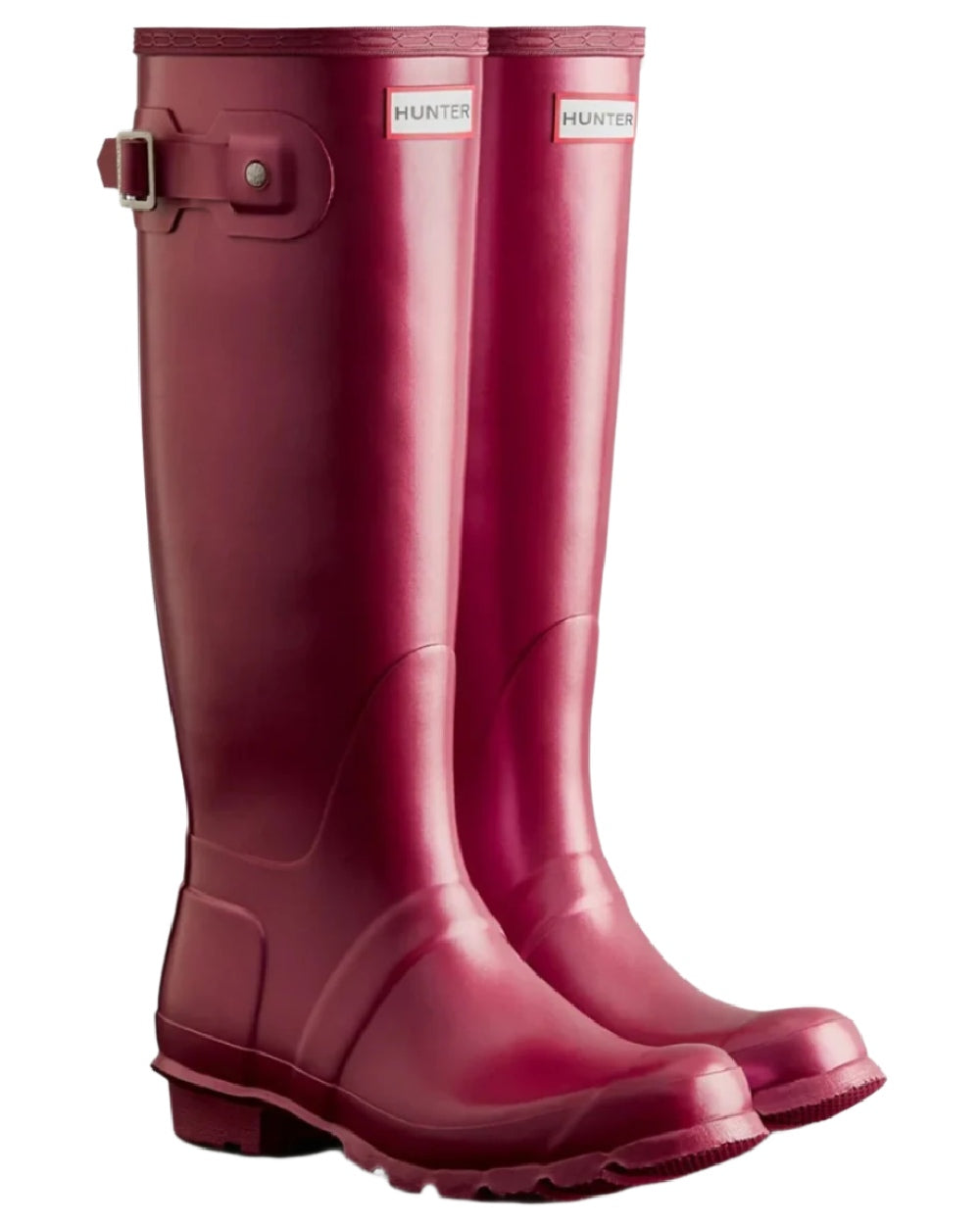 Hayes Burgundy coloured Hunter Womens Nebula Tall Wellington Boots on white background 