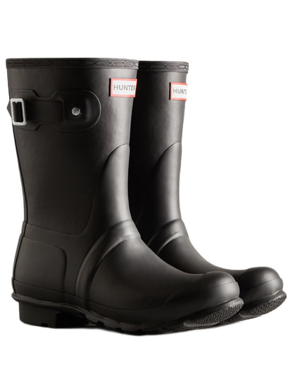 Black coloured Hunter Womens Original Short Insulated Wellingtons on white background 