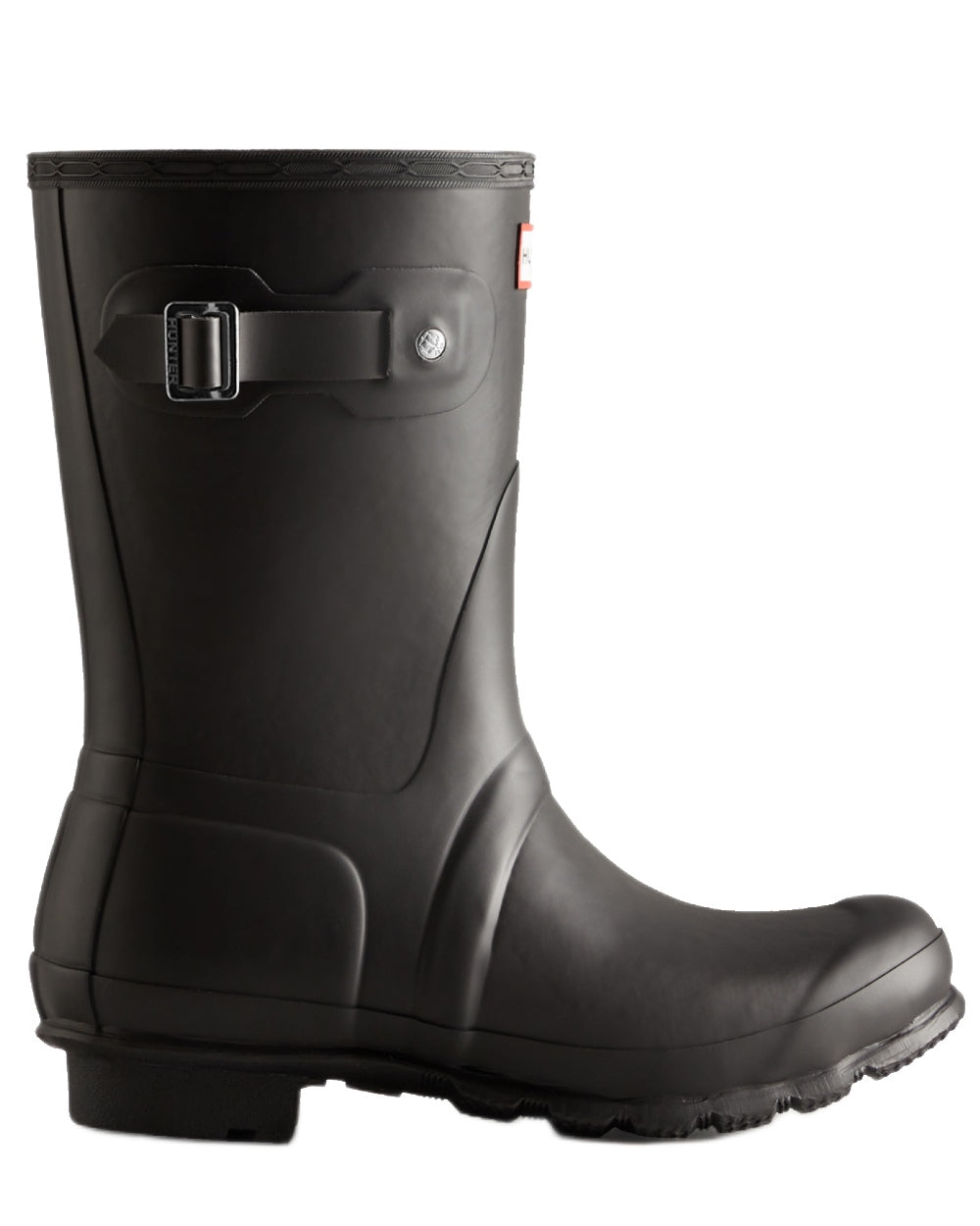 Black coloured Hunter Womens Original Short Insulated Wellingtons on white background 