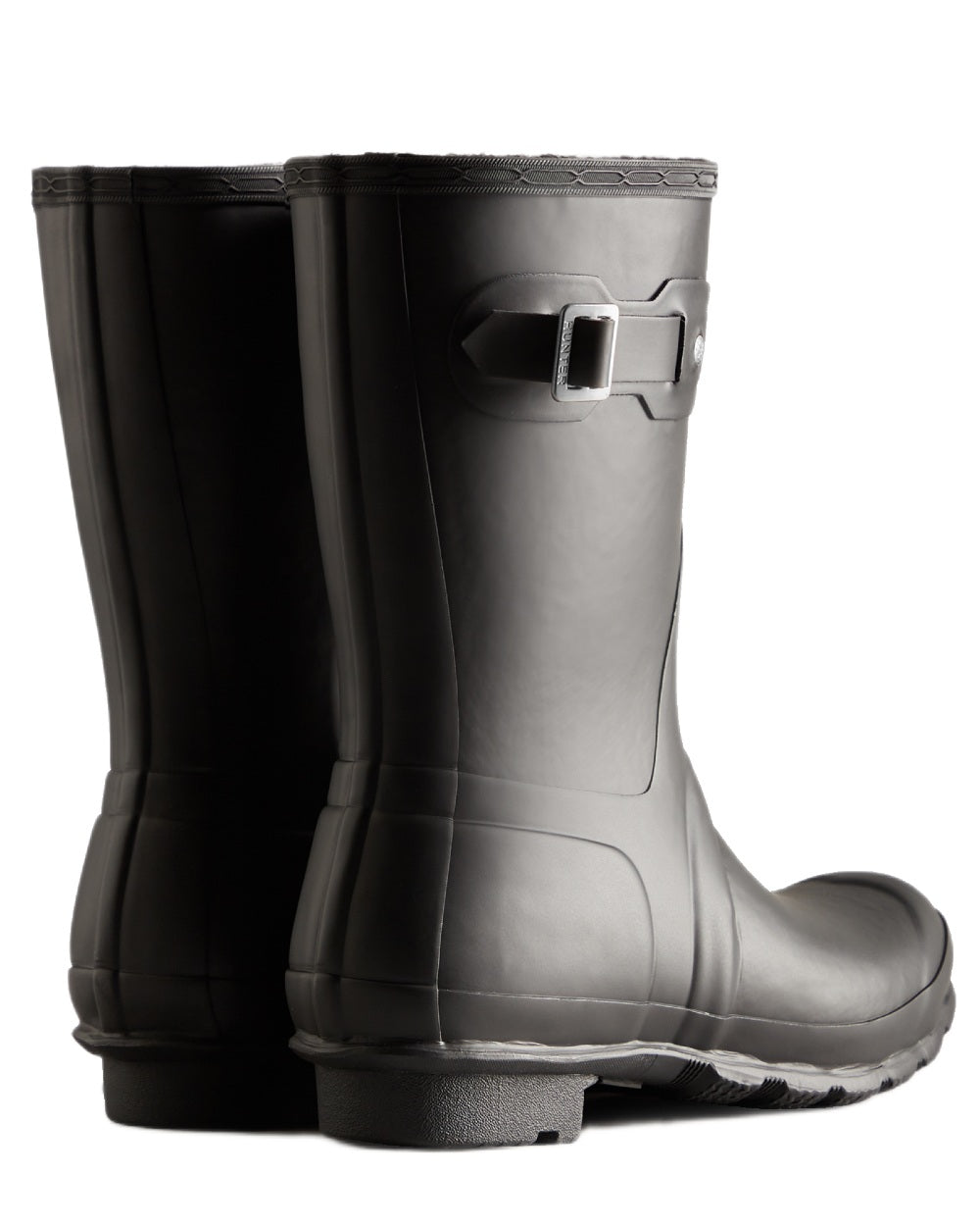 Black coloured Hunter Womens Original Short Insulated Wellingtons on white background 