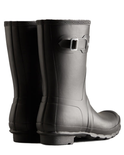 Black coloured Hunter Womens Original Short Insulated Wellingtons on white background 