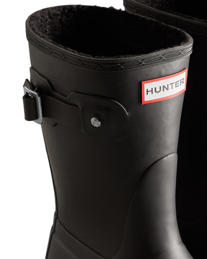 Black coloured Hunter Womens Original Short Insulated Wellingtons on white background 