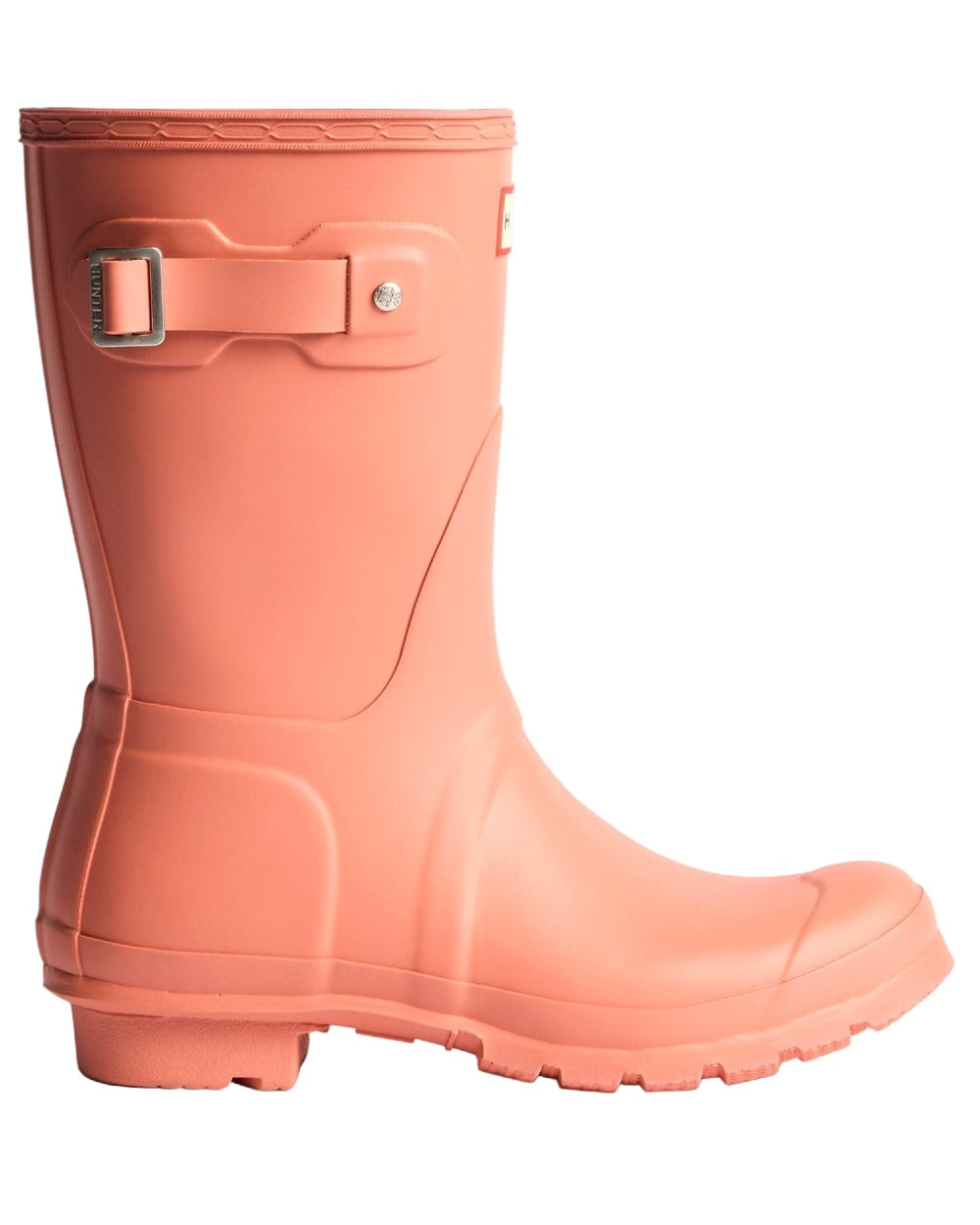 Terracotta Coloured Hunter Womens Original Short Wellingtons on white background 