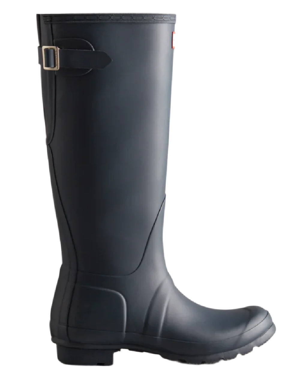 Navy coloured Hunter Womens Original Tall Back Adjustable Wellington Boots on white background 