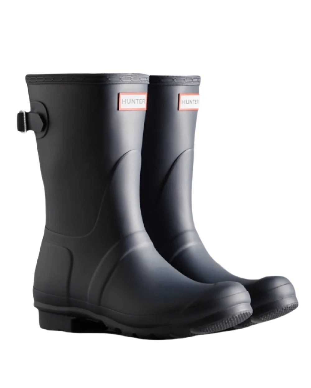 Navy coloured Hunter Womens Originals Short Back Adjustable Wellington Boots on white background 