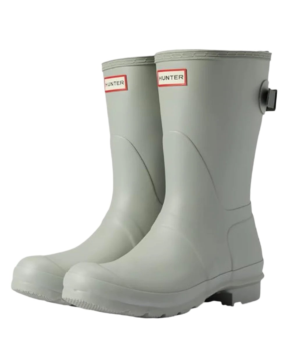 Urban Grey coloured Hunter Womens Originals Short Back Adjustable Wellington Boots on white background 