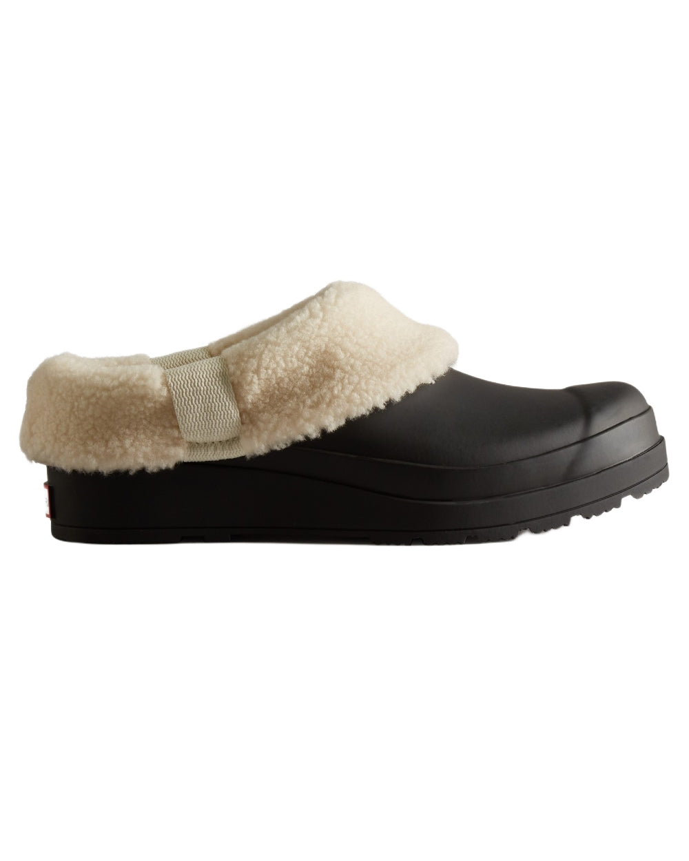 Black Coloured Hunter Womens Play Insulated Clogs on white background 