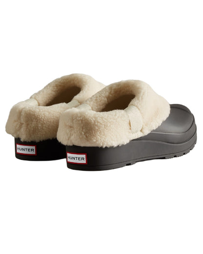 Black Coloured Hunter Womens Play Insulated Clogs on white background 