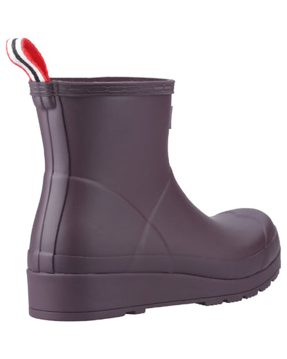 Black Grape Coloured Hunter Womens Play Short Wellingtons on white background
