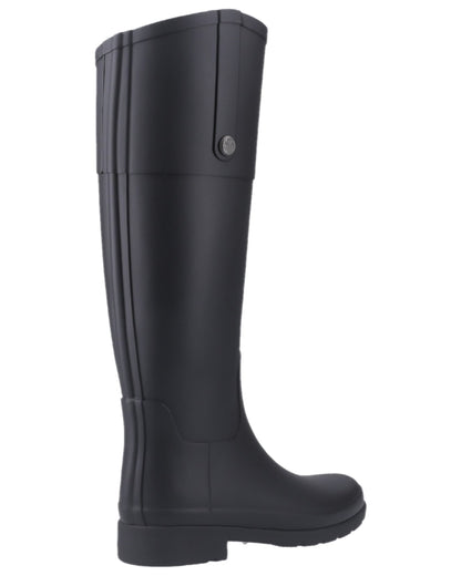 Black Coloured Hunter Womens Refined Riding Tall Wellington Boots on white background 