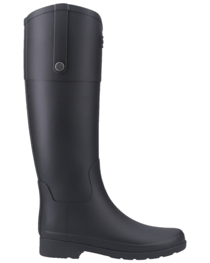 Black Coloured Hunter Womens Refined Riding Tall Wellington Boots on white background 
