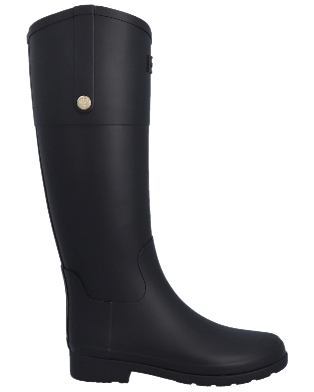 Black Coloured Hunter Womens Refined Riding Wellingtons on white background 