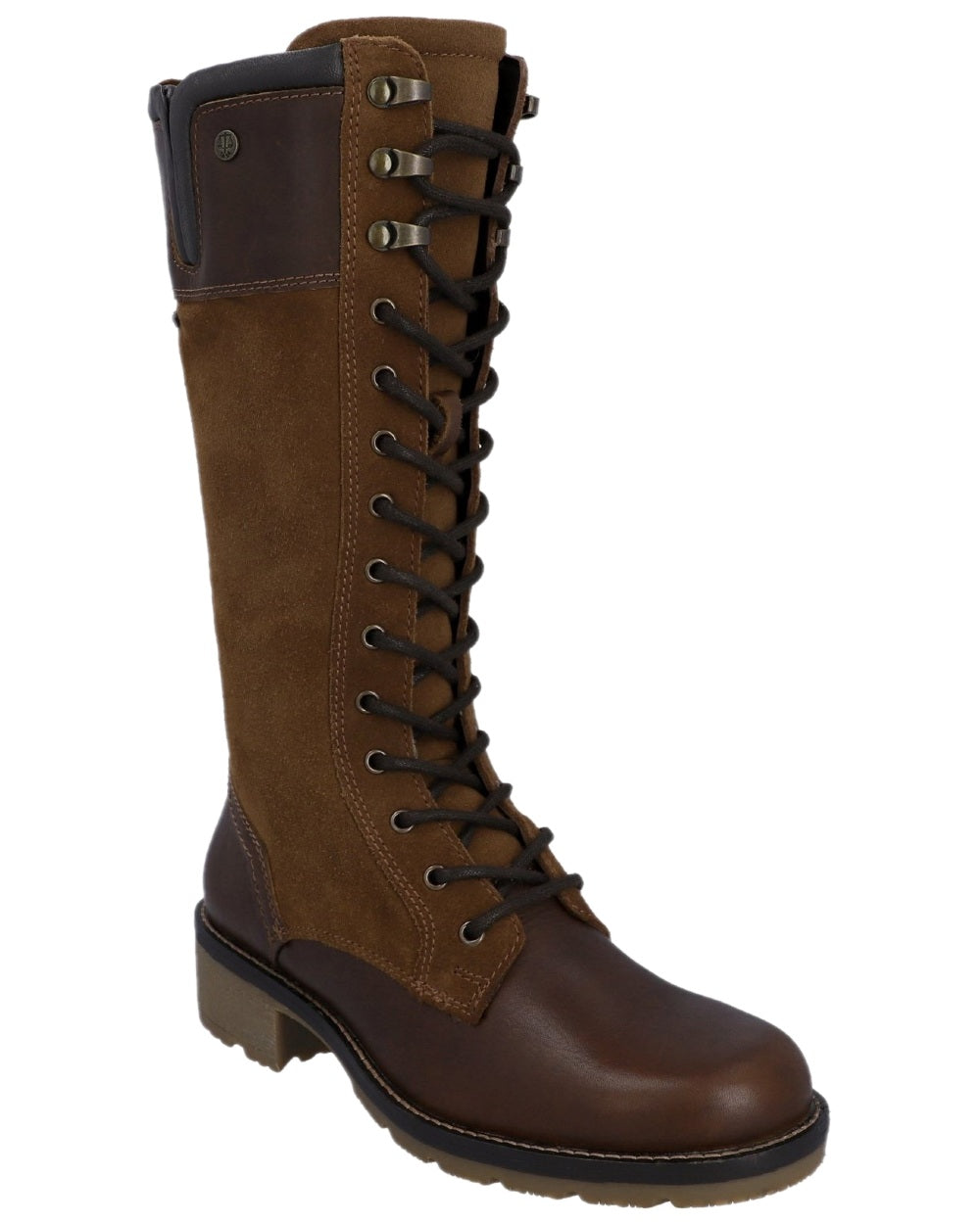 Brown Coloured Hunter Womens Skye Lace Waterproof Tall Boots on white background 