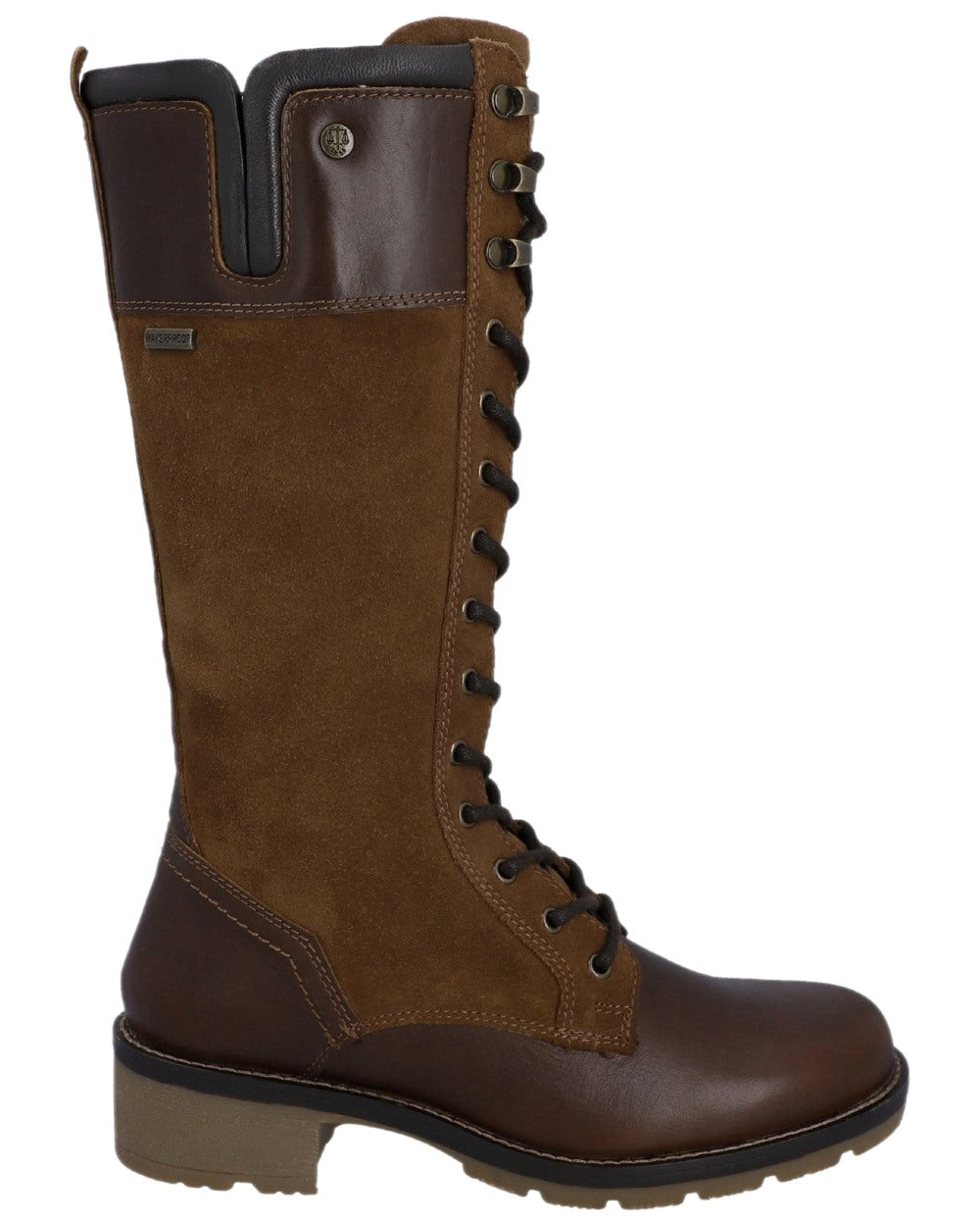 Brown Coloured Hunter Womens Skye Lace Waterproof Tall Boots on white background 