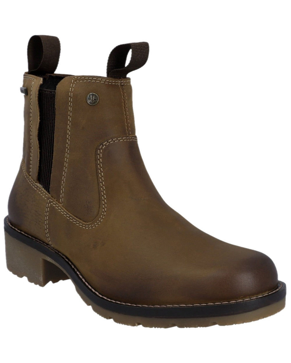 Dark Tan Coloured Hunter Womens Skye Waterproof Dealer Boots on white background 