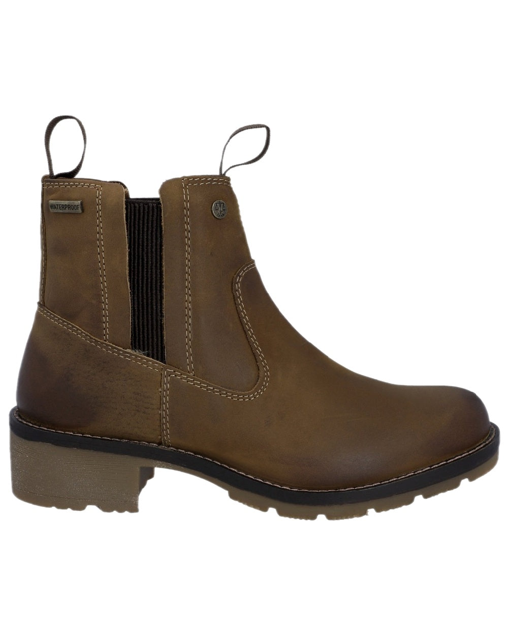 Dark Tan Coloured Hunter Womens Skye Waterproof Dealer Boots on white background 